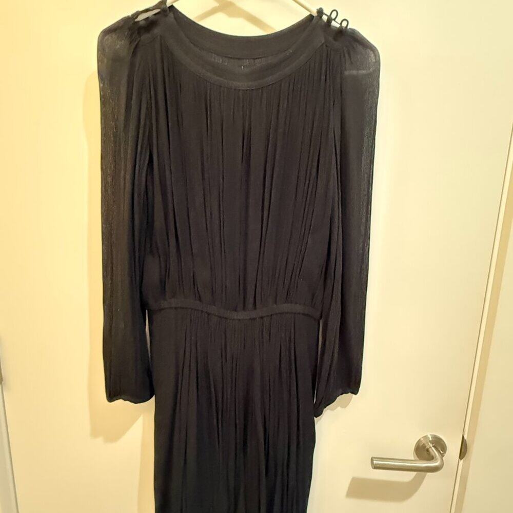 Isabel Marant Etoile Black Pleated Long Sleeve Dress Size 6 Designer Chic - Picture 2 of 8
